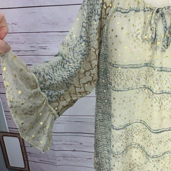 Gibson Latimer Woman's Sheer Abstract Bell Sleeves Blouse Size Large - Picture 5 of 8